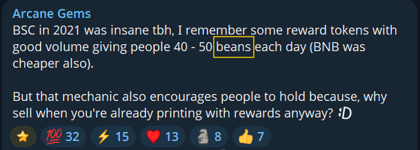 Trader quote: 40-50 beans each day. BNB was cheaper also.