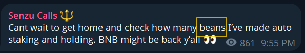Trader quote: cant wait to check how many beans I've made. BNB might be back y'all